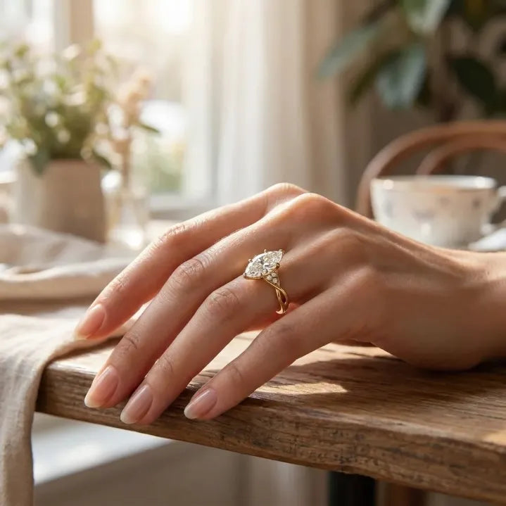 Fairy-Tale Marquise Cut Moissanite Ring | Elegant Twisted Vine Engagement Ring for Women | E Color VVS1 Sparkle
