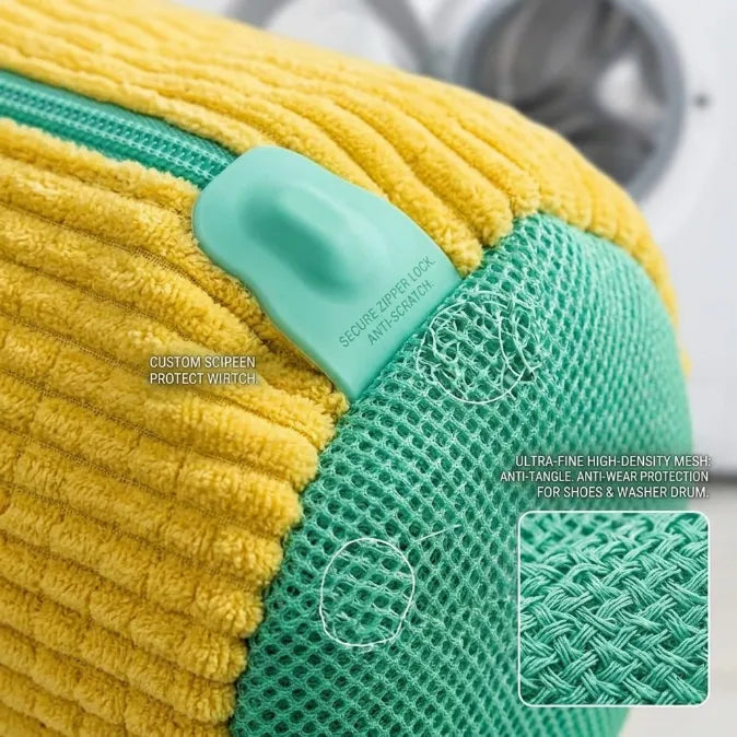Premium Plush Microfiber Shoe Washing Bag – Shock-Absorbing, Noise-Reducing Laundry Protection for Sneakers & Washer