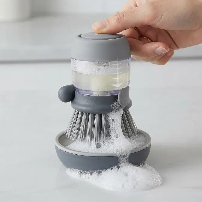 Palm Soap Dispensing Brush with Countertop Storage Caddy