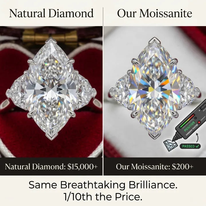 Marquise Cut Three-Stone Moissanite Ring – Effortless Elegance & Comfort Fit