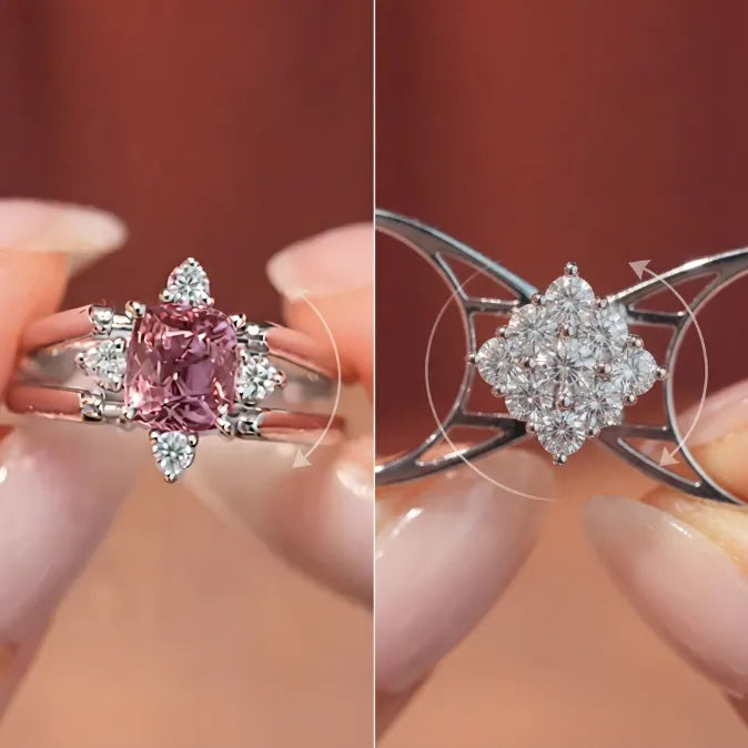 🔥 LAST DAY — 90% OFF 🔥 Reversible Pink Gemstone & Diamond Magic Cube Statement Ring | 18K White Gold Plated Luxury Jewelry for Women