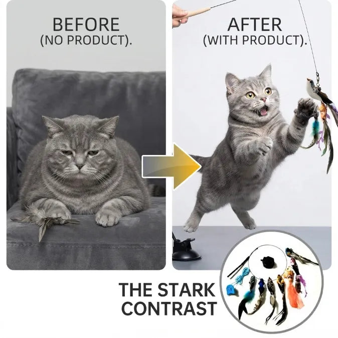 Interactive Suction Cup Flying Bird Cat Toy – 10-in-1 Hands-Free Feather Wand for Indoor Cats