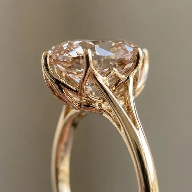 3.0ct Vintage Champagne Oval Ring with Floral Basket & Hidden Diamond