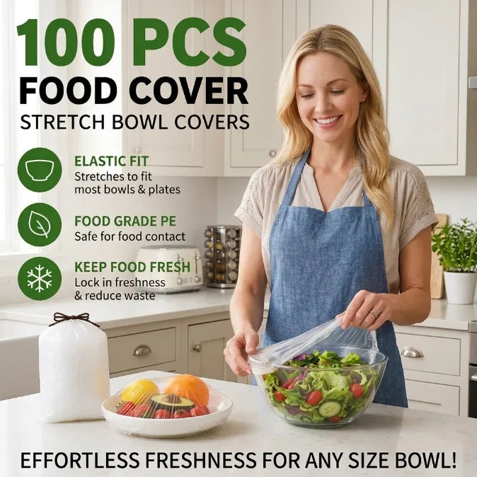 1-Second Stretch Food Covers – 100 Pack | BPA-Free Quick-Seal Covers for Bowls, Plates & Leftovers – Last Day 50% OFF 🔥