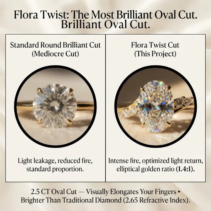 2.5 CT Oval Cut Moissanite Engagement Ring — Flora Twist Band, 14K Gold Finish (Everyday Luxury)