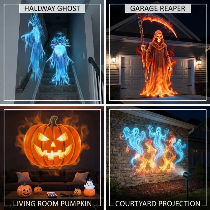 Dual-Lens Holographic Halloween Projector – 30-Second Plug & Play Ghost & Skull Light for Indoor & Outdoor Decor