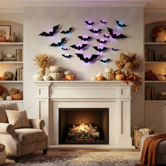 Light-Up 3D Halloween Bat Wall Decals with Twinkling LED Lights – 100% Wall-Safe & Reusable