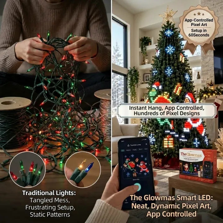 ✨Last Day 50% OFF✨ Smart LED Christmas Tree Curtain Lights | 60-Second Setup & App-Controlled Pixel Art