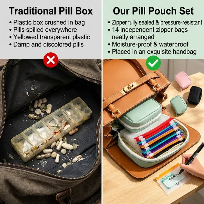 Waterproof Travel Pill & Vitamin Organizer Set --Your Daily Wellness Companion, Wherever Life Takes You