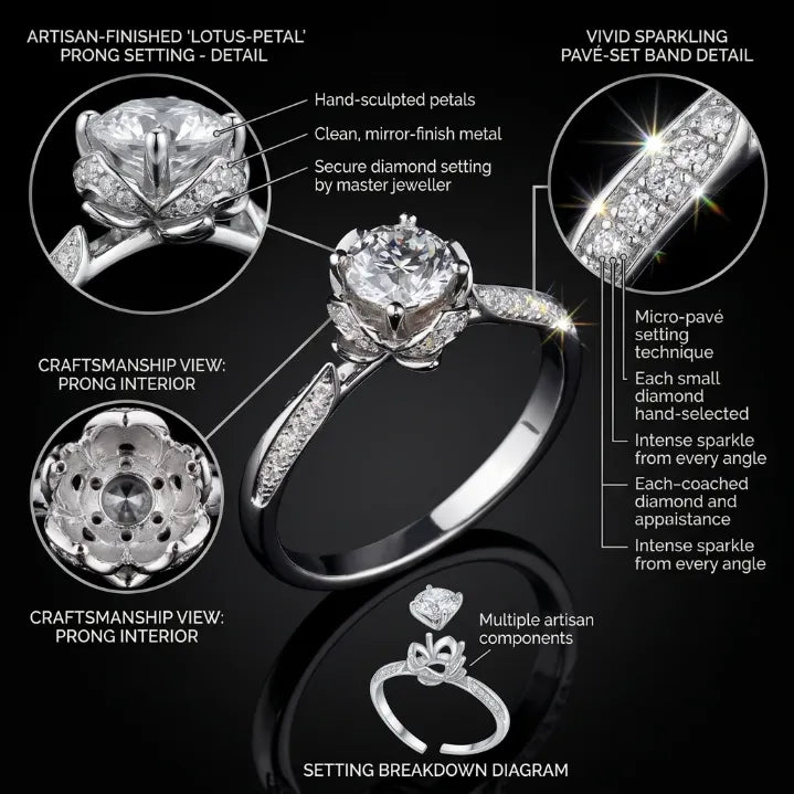 Exquisite Handcrafted Lotus VVS Moissanite Ring in 18K Gold Vermeil