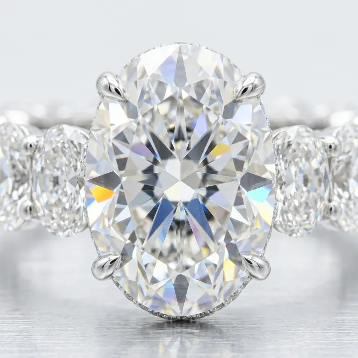 Timeless Oval Moissanite Upgrade Ring with Hidden Halo & Eternity Band