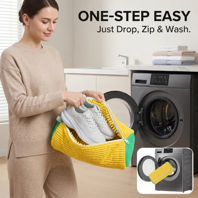 Premium Plush Microfiber Shoe Washing Bag – Shock-Absorbing, Noise-Reducing Laundry Protection for Sneakers & Washer