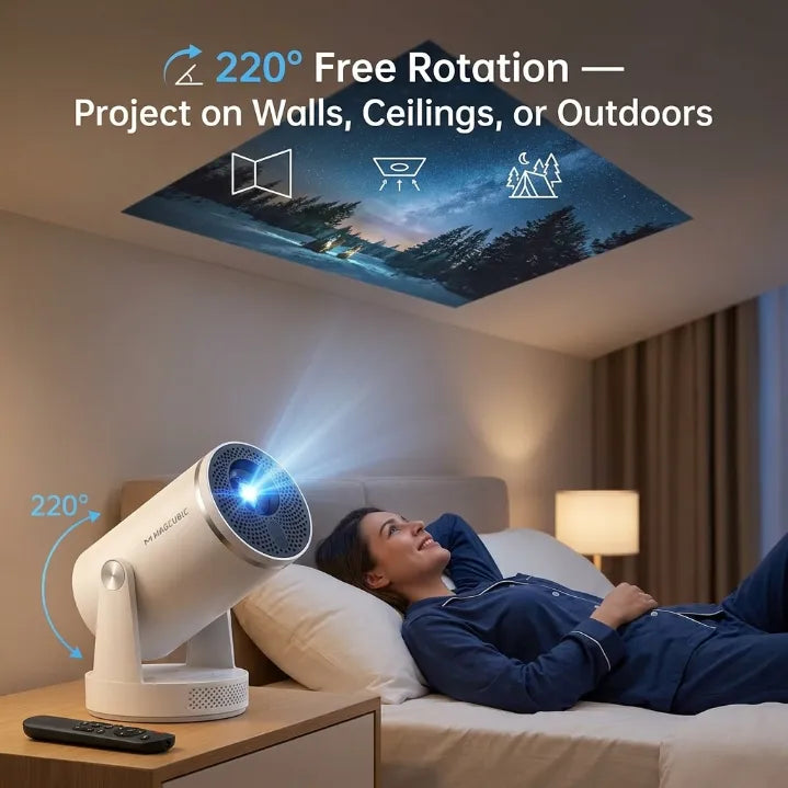 Halloween Edition Smart 1080P Mini Projector | 220° Rotatable Auto-Focus Outdoor & Window Movie Theater for Bedroom, Camping & Parties