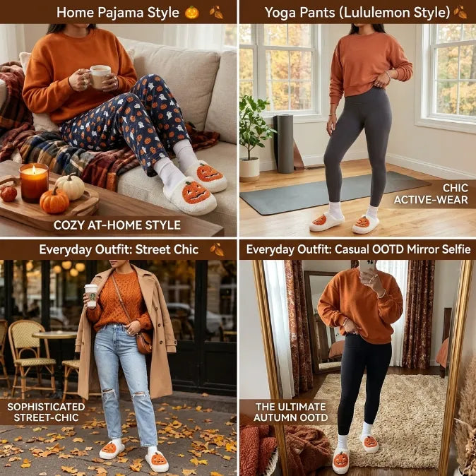 Spooky Cozy Plush Pumpkin House Slippers - Soft Fleece Non-Slip Halloween Footwear