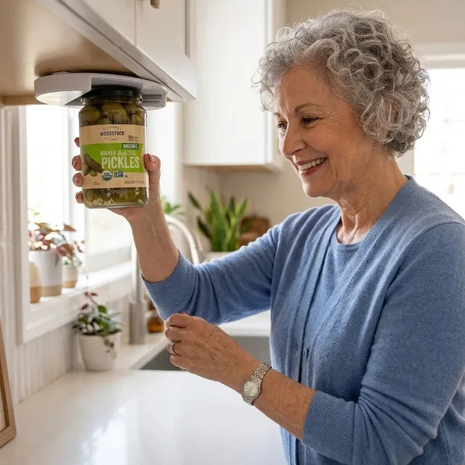 Under-Cabinet Jar Opener - Effortless 1-Second Lid Remover for Weak Hands & Arthritis (Concealed Space-Saving Design)