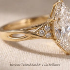Fairy-Tale Marquise Cut Moissanite Ring | Elegant Twisted Vine Engagement Ring for Women | E Color VVS1 Sparkle