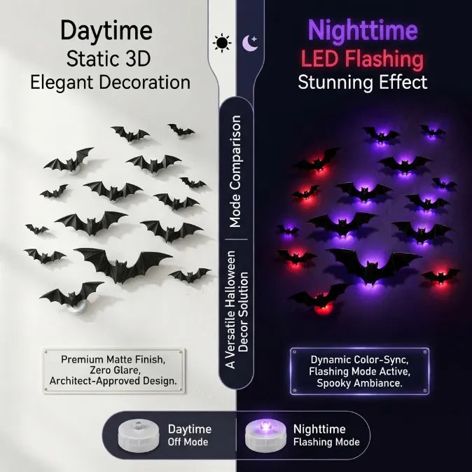 Light-Up 3D Halloween Bat Wall Decals with Twinkling LED Lights – 100% Wall-Safe & Reusable