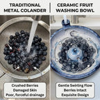 Vortex Self-Rinsing Ceramic Berry Bowl | 2-in-1 Fruit Washer & Serving Strainer