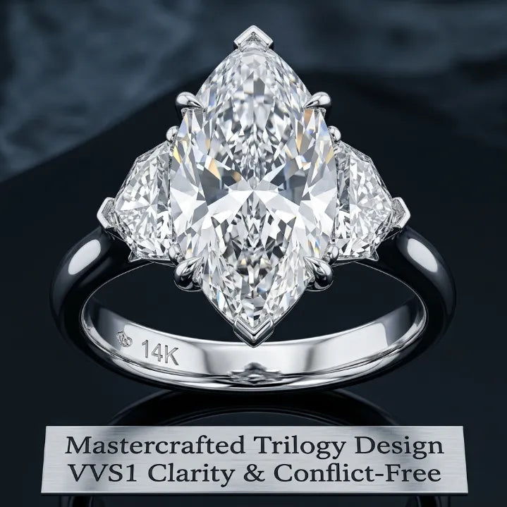 Marquise Cut Three-Stone Moissanite Ring – Effortless Elegance & Comfort Fit