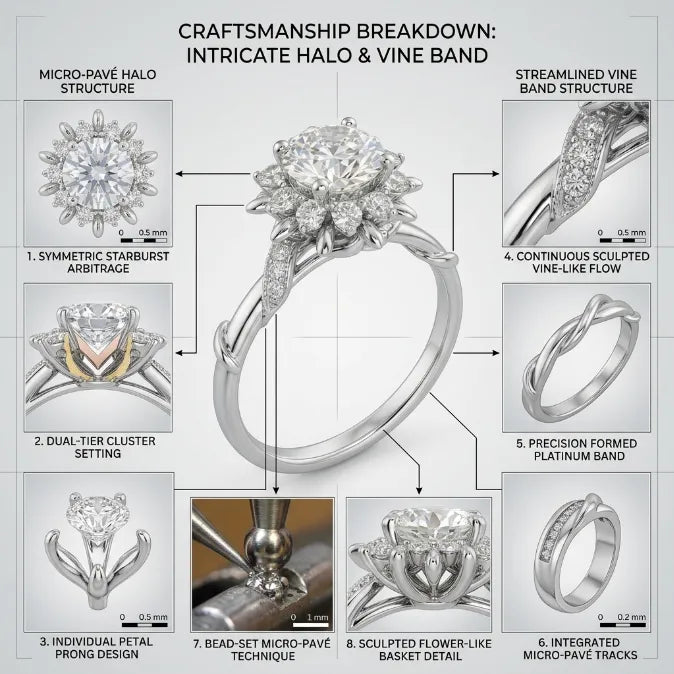 The Eternal Crown Halo Ring – Hand-Set Artisan Solitaire