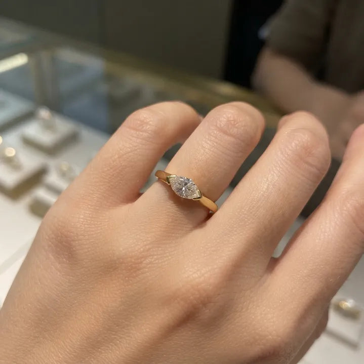 Modern V-Tip Marquise Accent Ring | Stackable Pinky & Wedding Band Companion