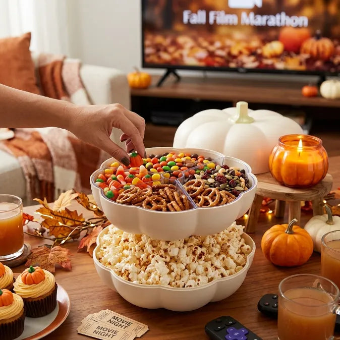 Multi-Functional Double-Layer Pumpkin Snack Container – Keeps Treats Separated & Fresh for Movie Nights