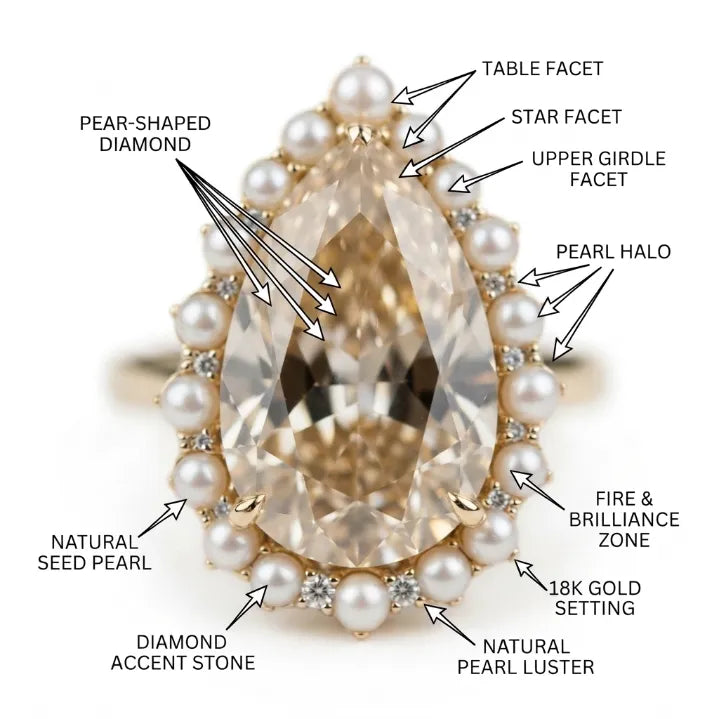 The Royal Champagne Pear-Cut Statement Ring | Double Halo Cocktail Ring
