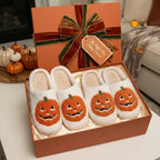 Spooky Cozy Plush Pumpkin House Slippers - Soft Fleece Non-Slip Halloween Footwear