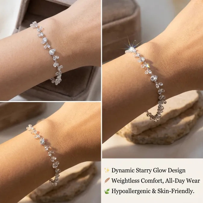 Organic Scattered Cluster Tennis Bracelet – 14K White Gold Plated Silver Vine Bracelet for Women