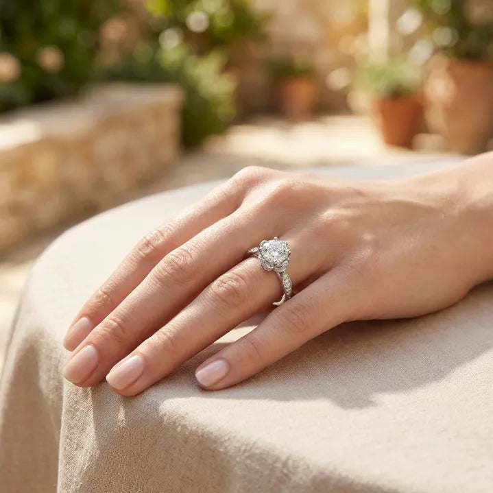 Exquisite Handcrafted Lotus VVS Moissanite Ring in 18K Gold Vermeil