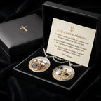 Crucifixion & Resurrection Dual-Sided Faith Pendant – Antique Gold Religious Memorial Necklace with Gift Box