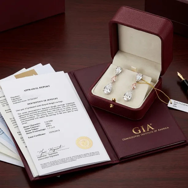 18K White Gold Pear-Cut Diamond Earrings with 1ct Rare Pink Diamond | GIA Certified