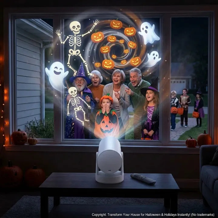 Halloween Edition Smart 1080P Mini Projector | 220° Rotatable Auto-Focus Outdoor & Window Movie Theater for Bedroom, Camping & Parties