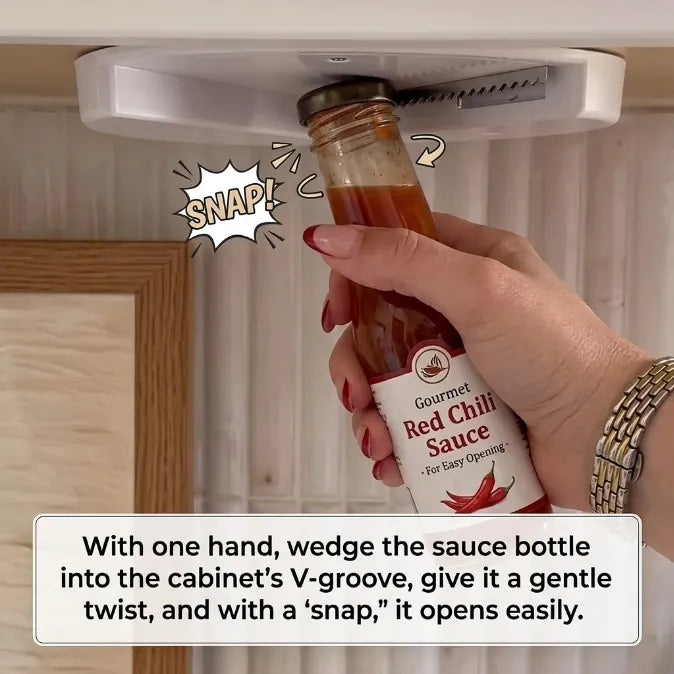 Under-Cabinet Jar Opener - Effortless 1-Second Lid Remover for Weak Hands & Arthritis (Concealed Space-Saving Design)
