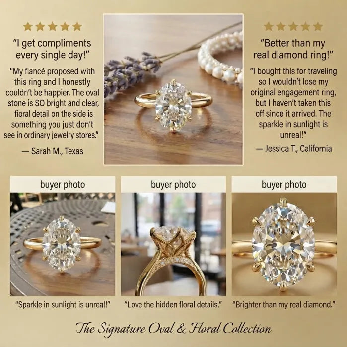 Vintage Floral Oval Ring | 18K Gold Latticework & 6-Prong Sparkle