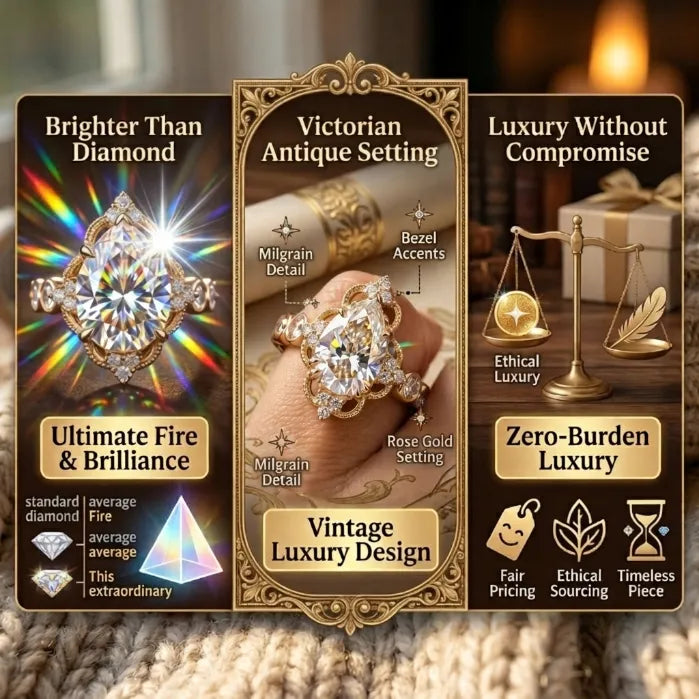 The Royal Vintage Pear Ring – 3ct D-Color Sparkle in 18K Gold Filigree