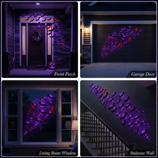 Light-Up 3D Halloween Bat Wall Decals with Twinkling LED Lights – 100% Wall-Safe & Reusable