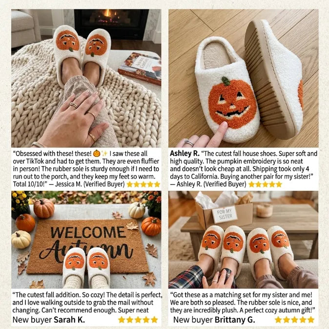 Spooky Cozy Plush Pumpkin House Slippers - Soft Fleece Non-Slip Halloween Footwear