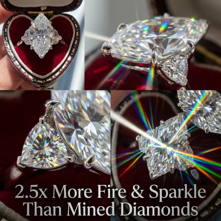 Marquise Cut Three-Stone Moissanite Ring – Effortless Elegance & Comfort Fit