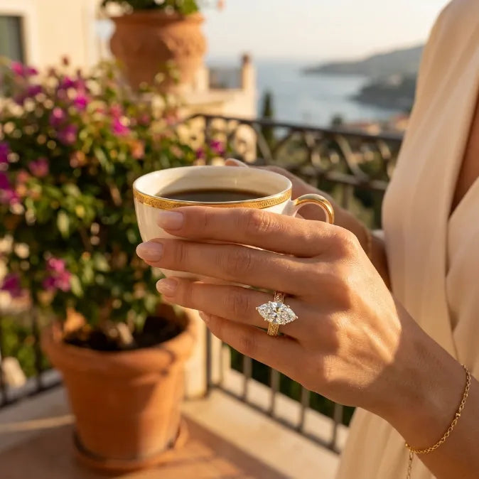 The Empress Marquise-Vintage Hand-Engraved Ring with Hidden Halo