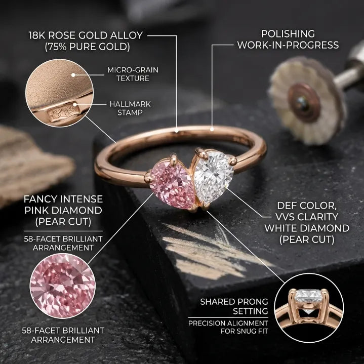 Veria Ring - 18K Gold Two-Birthstone Heart Ring