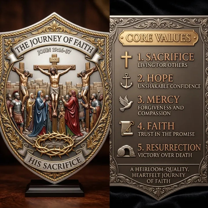 Crucifixion & Resurrection Dual-Sided Faith Pendant – Antique Gold Religious Memorial Necklace with Gift Box
