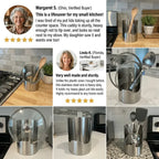 Heavy-Duty Stainless Steel Kitchen Utensil Holder & Pot Lid Rest Stand – 5-in-1 Countertop Spoon Rack & Cutting Board Organizer