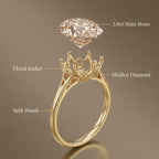 3.0ct Vintage Champagne Oval Ring with Floral Basket & Hidden Diamond