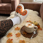 Spooky Cozy Plush Pumpkin House Slippers - Soft Fleece Non-Slip Halloween Footwear