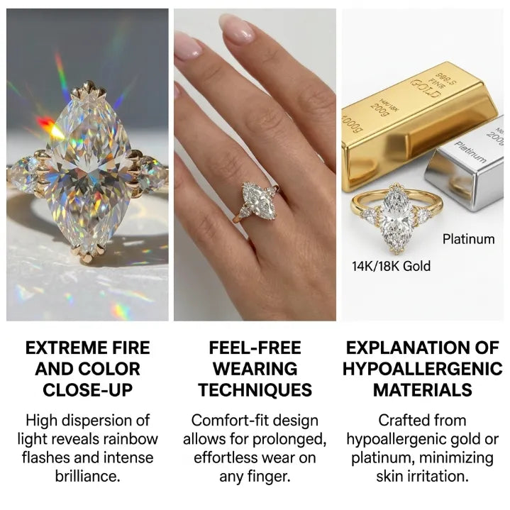 Vintage Marquise Moissanite Ring | Slenderizing  Luxury for Women