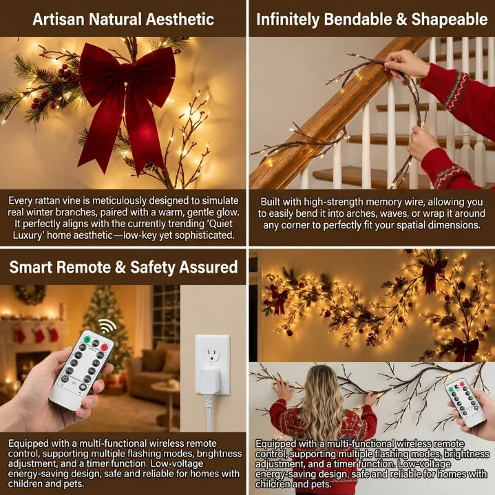 Lighted Willow Vine Wall Garland – Flexible 144 LED Tree Branch Lights with Remote & Timer for Cozy Room & Holiday Decor