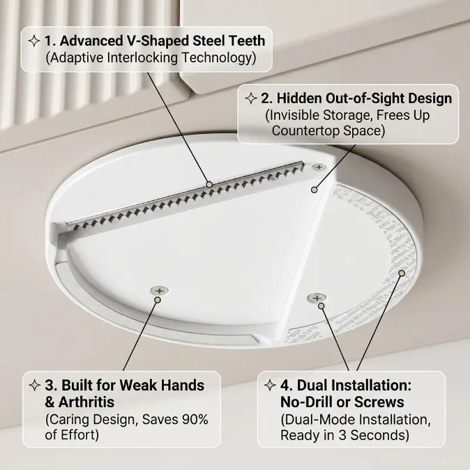 Under-Cabinet Jar Opener - Effortless 1-Second Lid Remover for Weak Hands & Arthritis (Concealed Space-Saving Design)