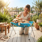 Foldable Pet Grooming & Bathing Stand – Portable Anti-Sway Bath Hammock Station with Harness for Cats & Small Dogs