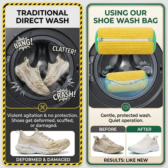Premium Plush Microfiber Shoe Washing Bag – Shock-Absorbing, Noise-Reducing Laundry Protection for Sneakers & Washer